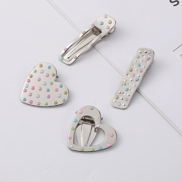 Wholesale Silver Metal Girl Hairpin New Oil Dripping Hair Accessories Cute Side Clip