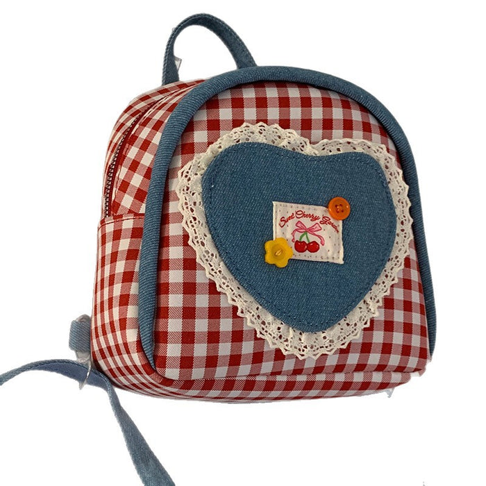 Wholesale Casual plaid canvas bag, fashionable college style backpack, cartoon cute backpack