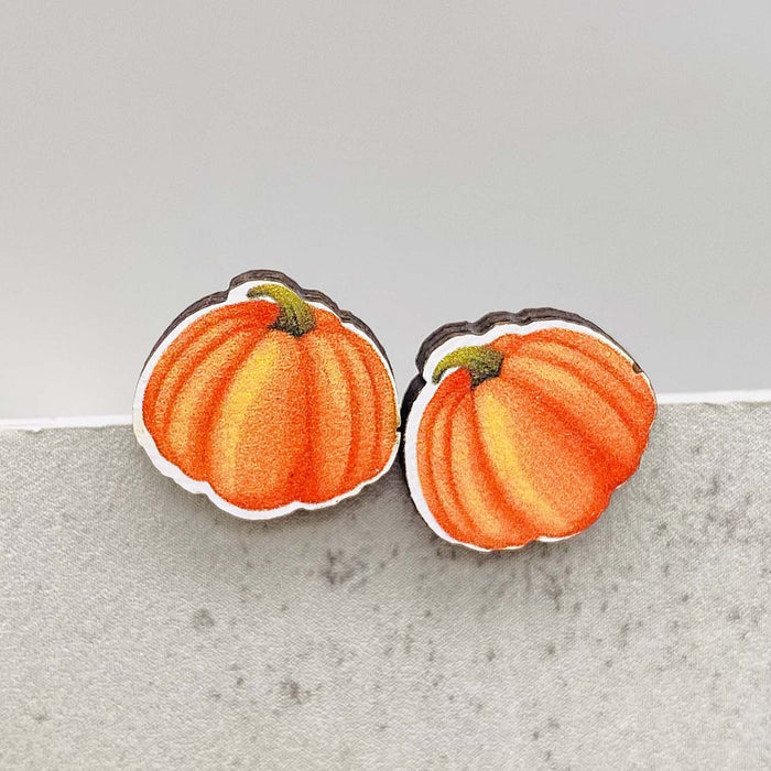 Wholesale Autumn Thanksgiving Earrings Maple Leaf Pumpkin Dwarf Wooden Earrings