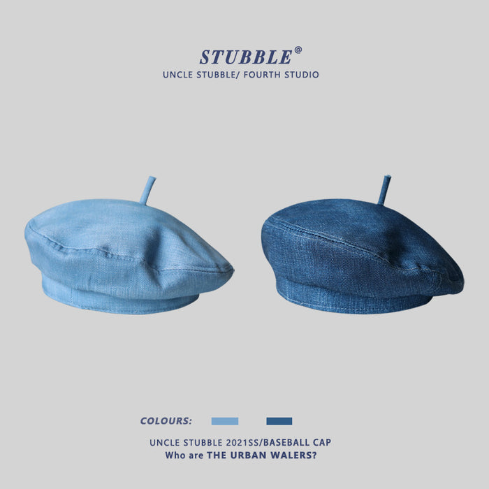 Wholesale Blue Denim Beret Girl's Painter's Hat Japanese Style Vintage Hat