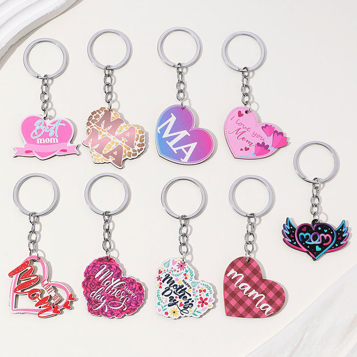 Wholesale Mother's Day Love Colorful Wings MAMA Wooden Keychain JDC-KC-RongR001