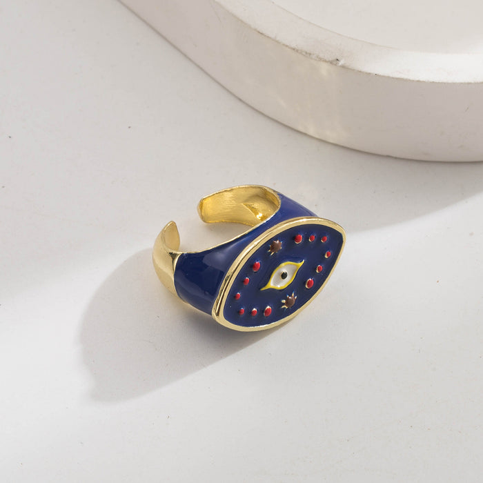 Wholesale Three-piece Evil Eye series gold-plated brass adjustable ring set