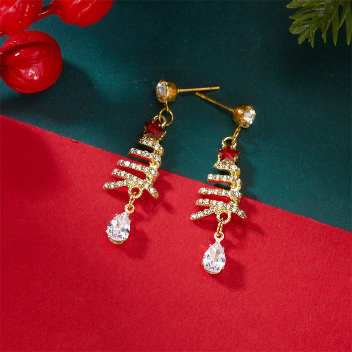 Wholesale Christmas Tree Rhinestone Earrings Gold Alloy Boutique Resale Fashion Accessory