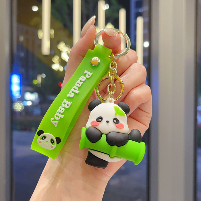 Wholesale Cute Cartoon Panda Keychain Soft PVC Bamboo Panda Handstand Decorative Accessory