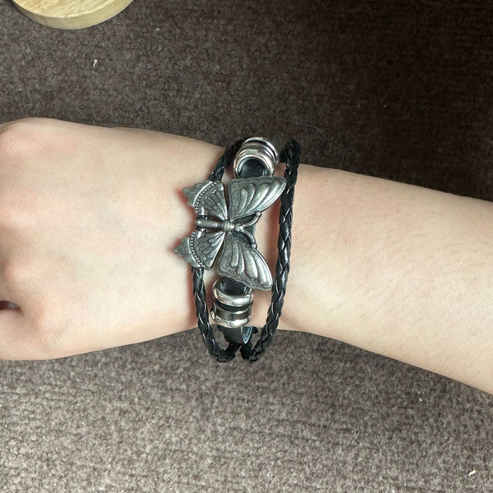 Wholesale  Retro Butterfly Punk Rock Girly Multi-Layer Leather Necklace