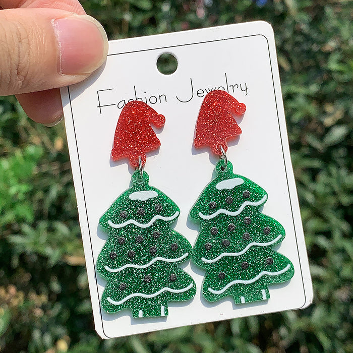Wholesale Christmas Series Earrings Fashionable Shiny Acrylic Christmas Tree Wine Glass Earrings