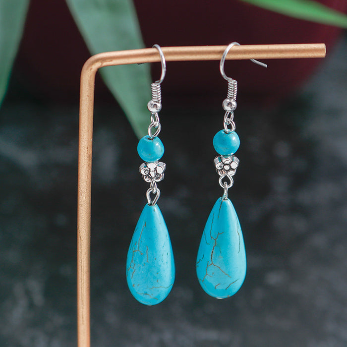Wholesale Vintage Creative Personalized Metal Alloy Earrings Bohemian Turquoise Long Water Drop Earrings