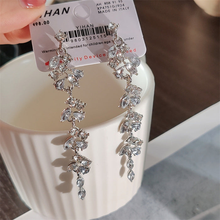 Wholesale Exaggerated long tassel zircon earrings, light luxury, niche earrings, earrings