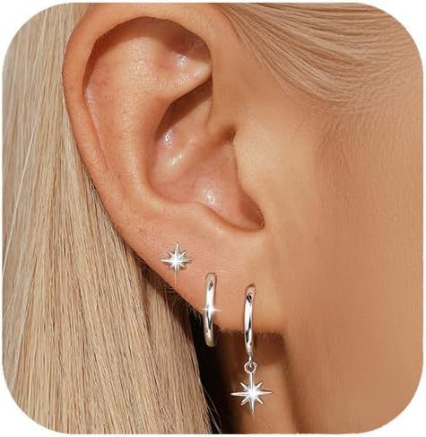 Wholesale New retro niche versatile octagonal star earrings copper plated with real gold temperament fashionable star earrings wholesale