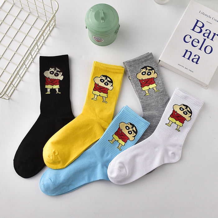 Wholesale Cute Cartoon Socks Women's Men's Stockings Autumn and Winter Outer Wear Shin-Chan Couple Sports Middle Tube