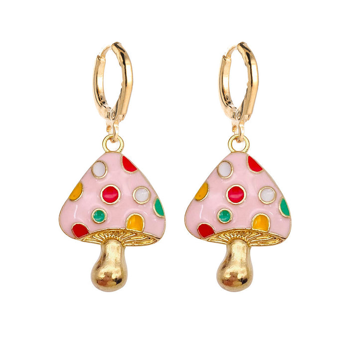 Wholesale Colorful Three-dimensional Mushroom Earrings Alloy Oil Drop JDC-ES-YaChen015