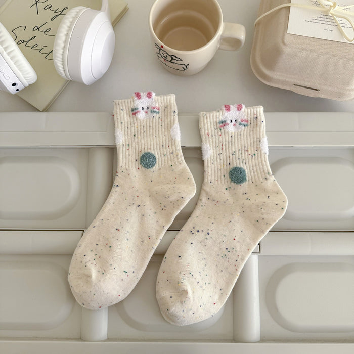Wholesale New Socks Children's Cartoon Love Rabbit Dot Yarn Women's Middle Tube Cotton Socks