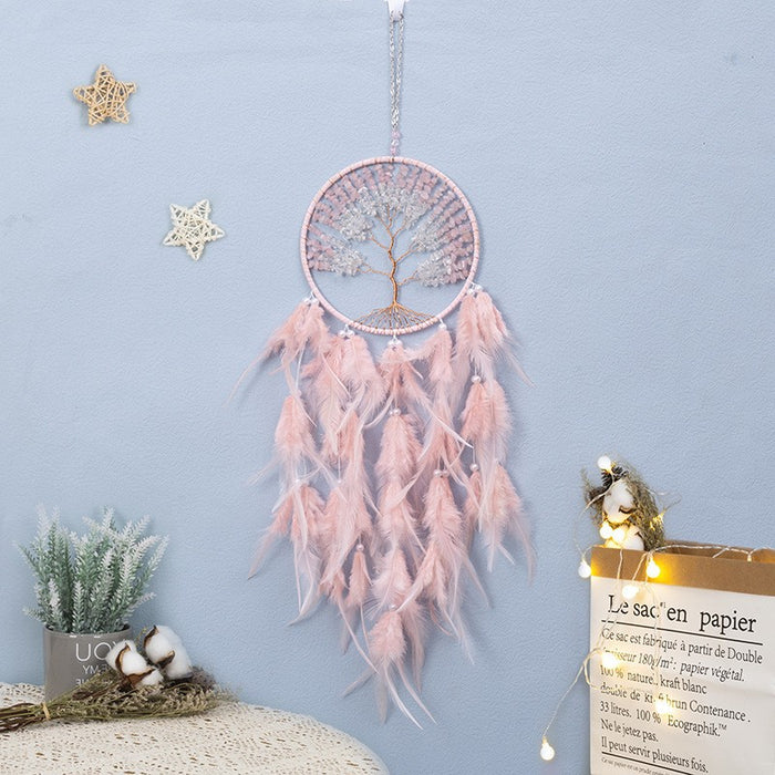 Wholesale Feather Dreamcatcher Wall Hanging with Tree of Life Design and Natural Stone Accents