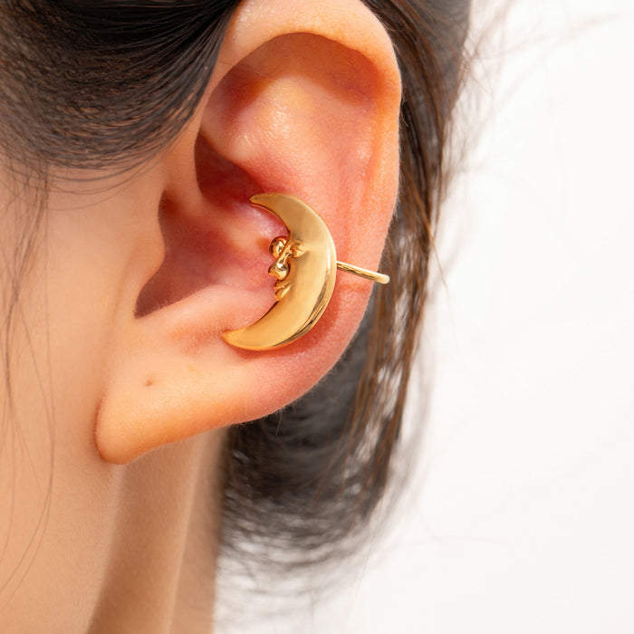 Wholesale Fashionable alloy earrings with light luxury and high-end feel, flower moon sun ear clip, ear bone clip