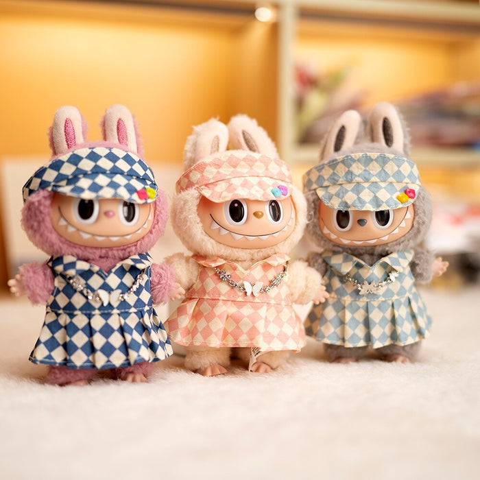 Wholesale Pendant Doll Clothes Checkboard Tennis Clothes suit Suspenders Skirt