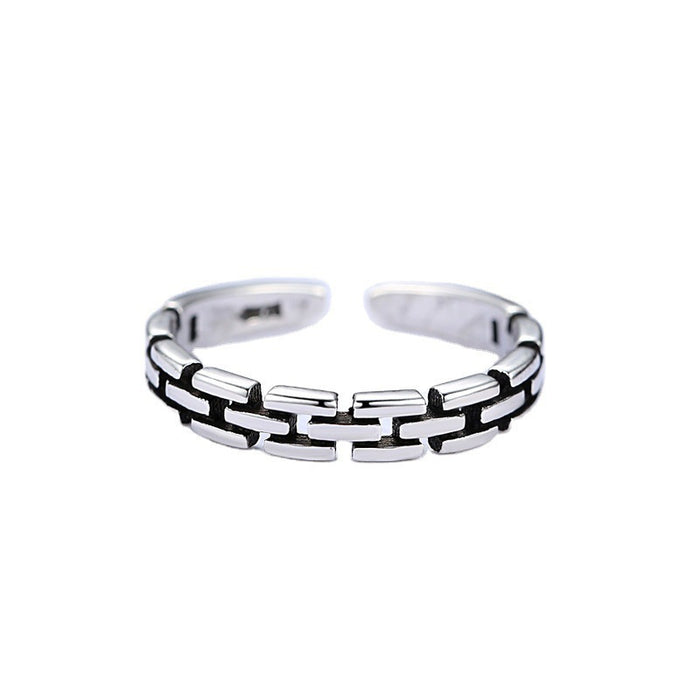 Wholesale Vintage rectangular block splicing hollow ring, fashionable vintage style, personalized silver plated open mouth dining ring