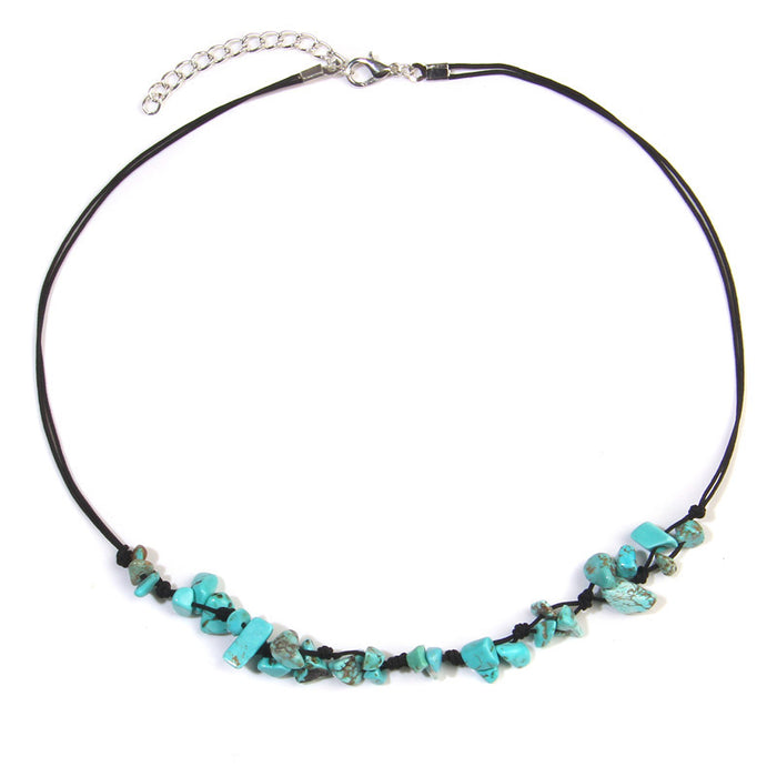 Wholesale Irregular gemstone necklace with turquoise pendant sweater chain