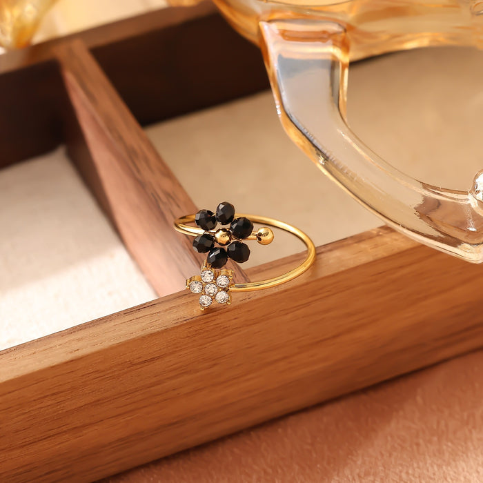 Wholesale Fashionable stainless steel natural stone flower zircon design light luxury high-end non fading open titanium steel ring