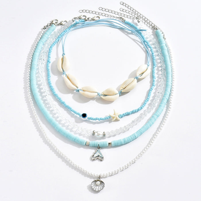 Wholesale Fashionable starfish shell necklace, pearl multi-layer necklace, necklace accessories