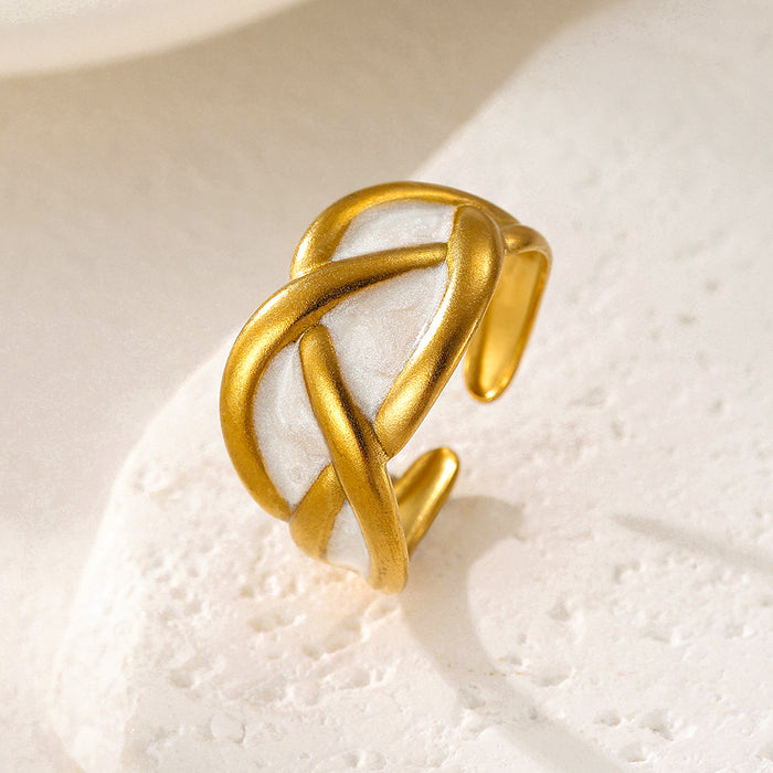 Wholesale Metal suede spliced stainless steel ring with non fading lines, exaggerated and simple drip opening ring