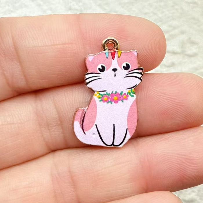 Wholesale 10pcs Cartoon DIY Alloy Printed cat Earrings,  Necklace,  Bracelet,  Keychain Pendant