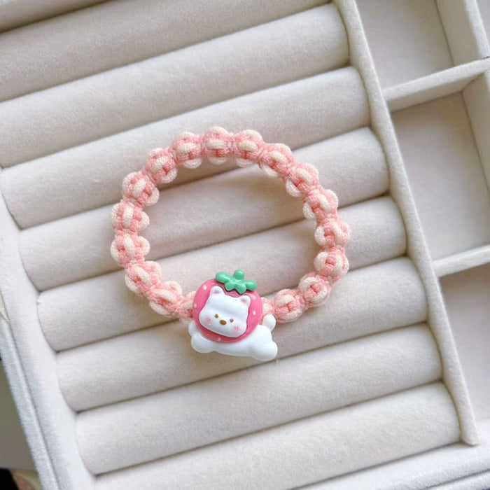 Wholesale Cartoon Milk White Bear Hair Ring Hair Rope Colorful Woven Hair Rope