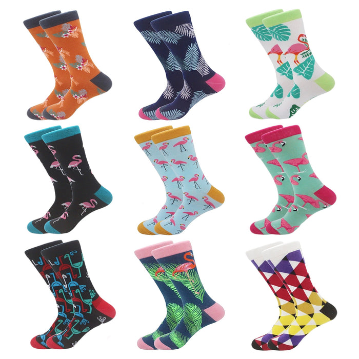 Wholesale Colorful Men's Socks Cartoon Flamingo Mid-tube Cotton Socks JDC-SK-CG017