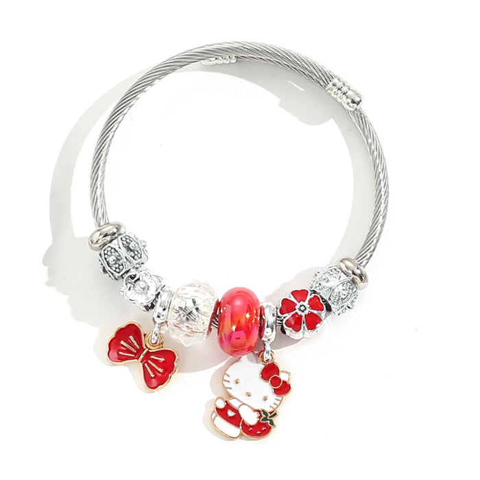 Wholesale Stainless Steel Silver DIY Cartoon Bow Opening Charms Bracelets