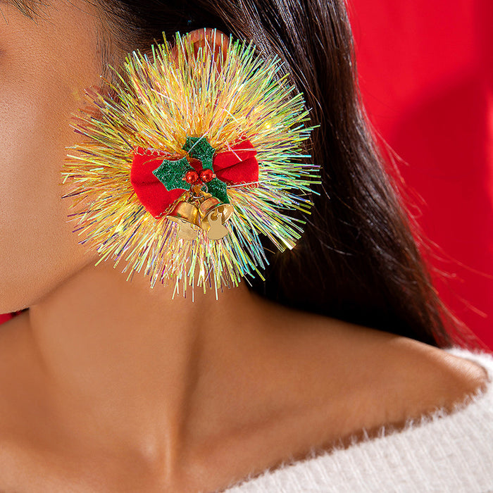 Wholesale Christmas Santa Earrings Alloy Ribbon Pom Pom Party Jewelry Accessory MOQ≥2