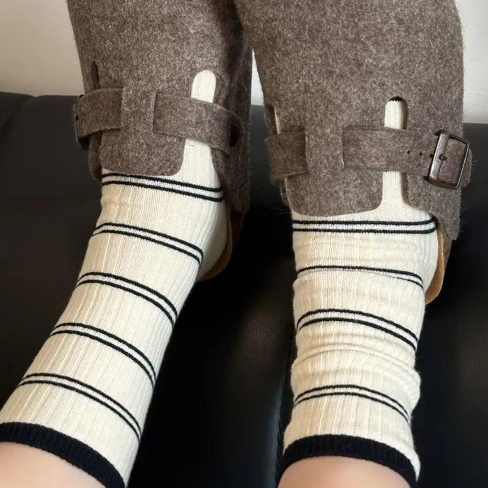 Wholesale Mid length socks, pure cotton pile socks, contrasting stripes, sweat absorbing socks