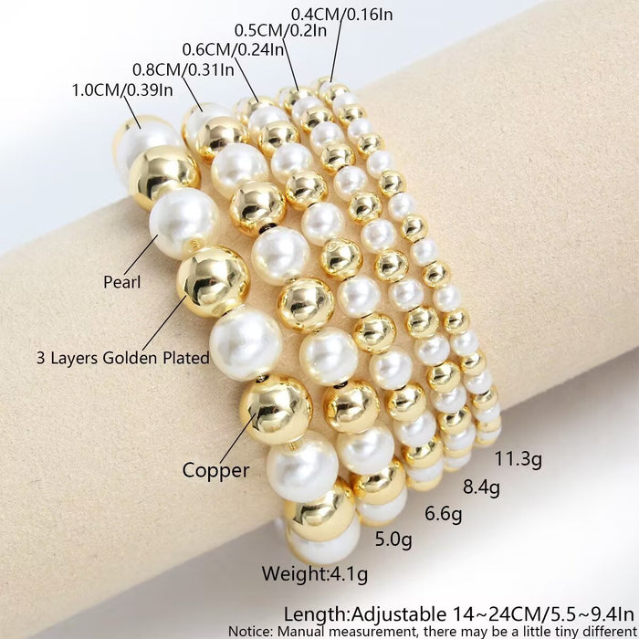 Wholesale Pearl Copper Plated 18k Gold Bracelet Pull-out Adjustable Bracelet JDC-BT-HongM002
