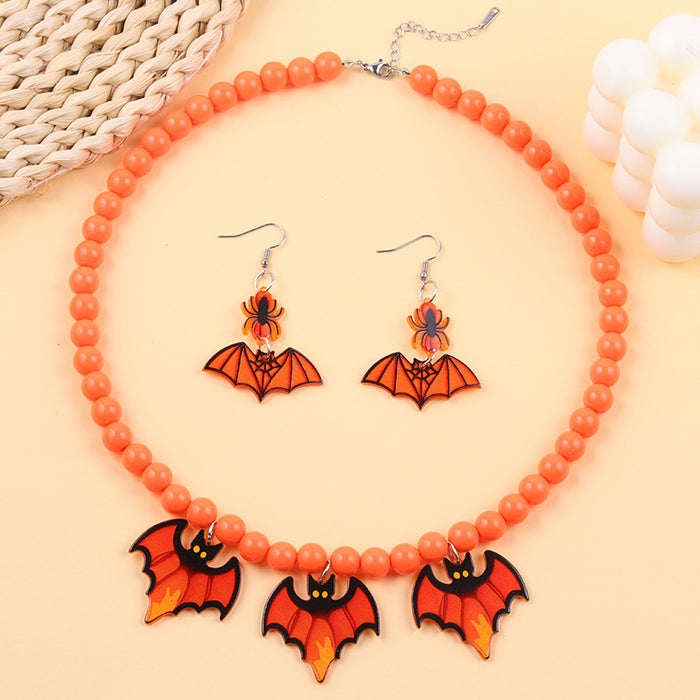 Wholesale  creative earrings solid color bat ghost beaded acrylic necklace personalized jewelry set for women
