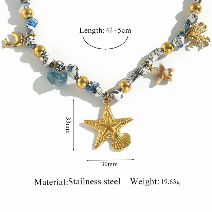 Wholesale Braided Stainless Steel Flower and Ocean Necklace