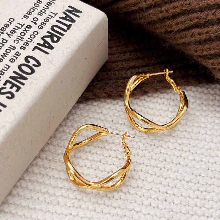 Wholesale Personalized, simple, fashionable style, irregular geometric winding earrings, silver needle temperament, light luxury earrings for women