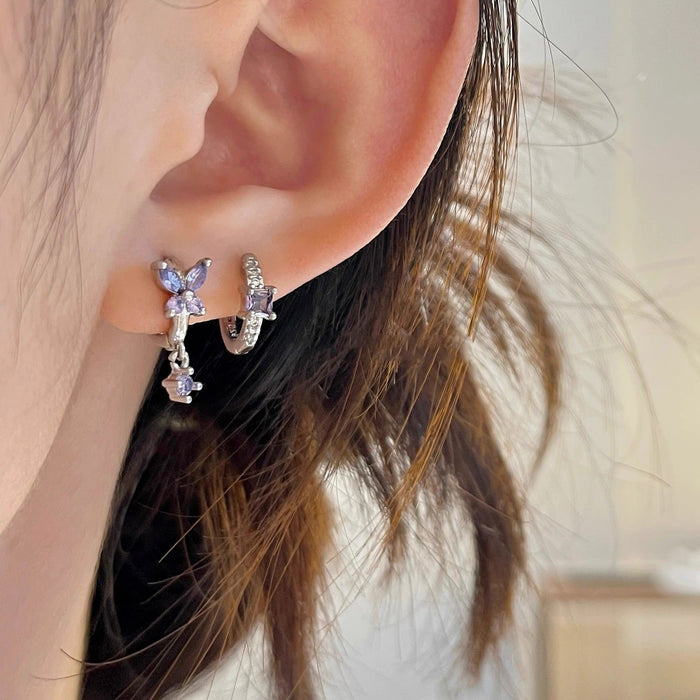 Wholesale Zircon Purple Butterfly Ear Buckle, Elegant Copper Earrings, Earrings, Niche, High End, Earbone Nails, Earrings, Accessories