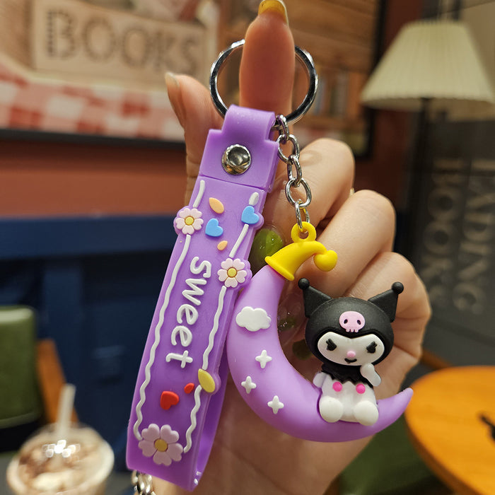 Wholesale cartoon moon keychain bag small pendant  flexible glue three-dimensional anti-lost key chain