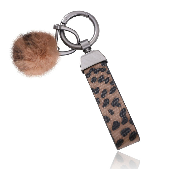 Wholesale Leopard Print Creative Leather Fur Ball Keychain JDC-KC-YiTian010