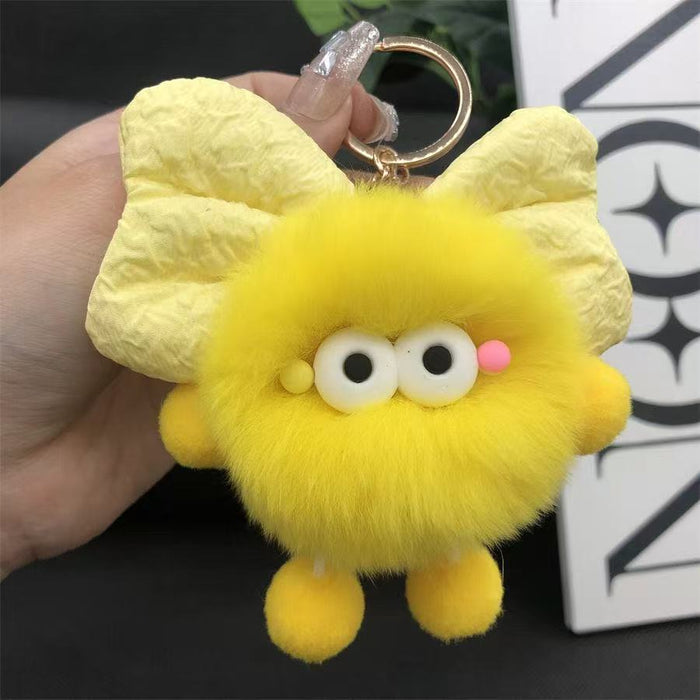 Wholesale Cute plush butterfly knot charcoal ball pendant keychain