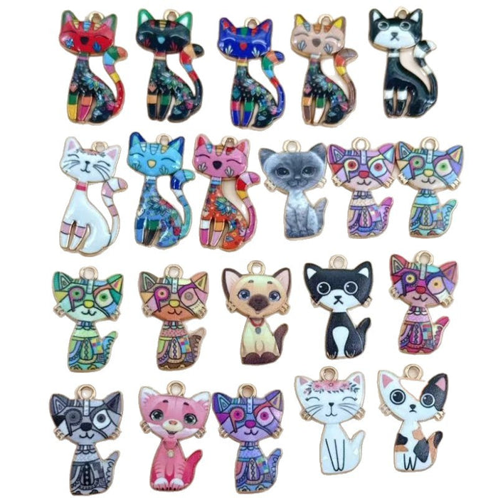 Wholesale 10pcs 21-color KC Gold Drop Oil DIY Creative Realistic Standing Cat Pendant Ornament