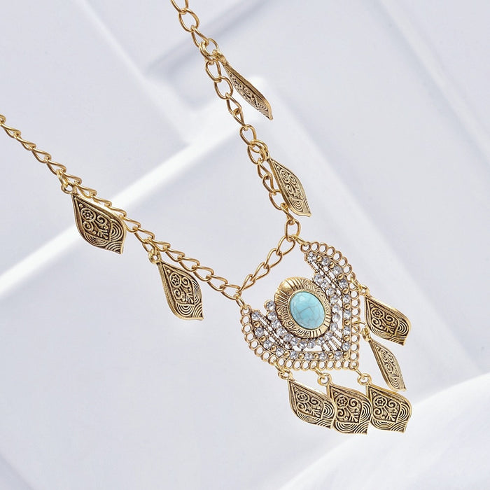 Wholesale Vintage diamond inlaid carved headband necklace set