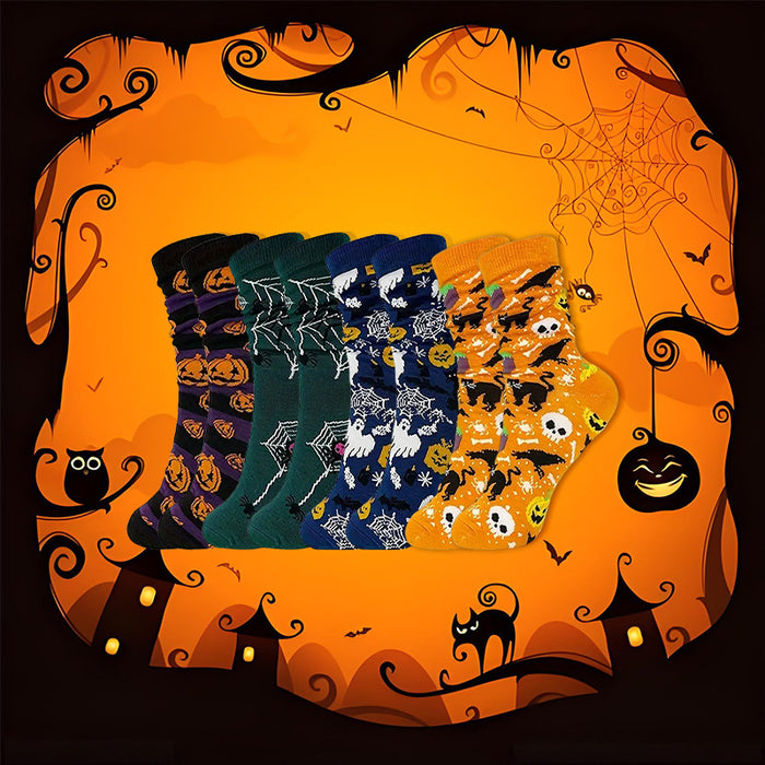 Wholesale  Skull Pumpkin Cartoon Print Casual Socks for Men and Women Sweat-Absorbent Autumn and Winter Mid-Tube Socks