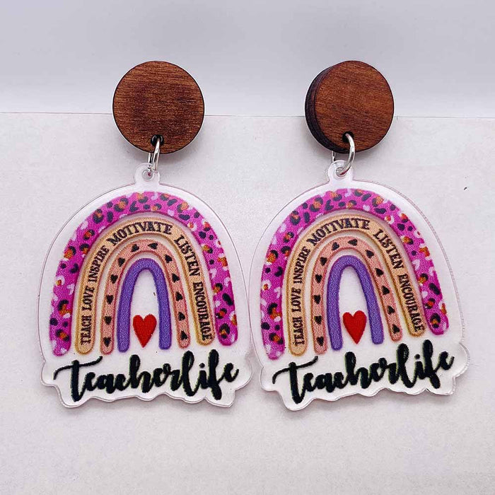 Wholesale Teacher's Day Leopard Print Pencil Acrylic Earrings JDC-ES-Chengy040