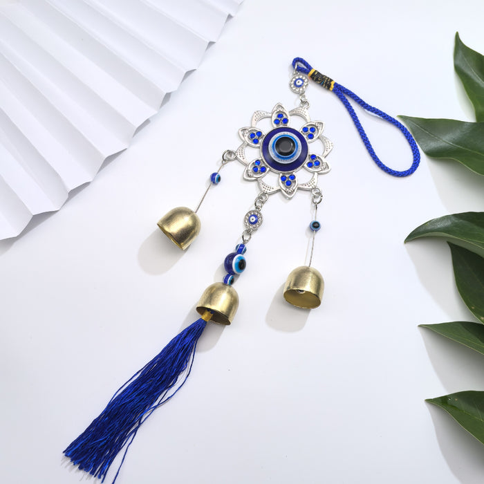 Wholesale Metal copper wind chime pendant, door decoration, copper bell, wind chime, auspicious retro blue pendant