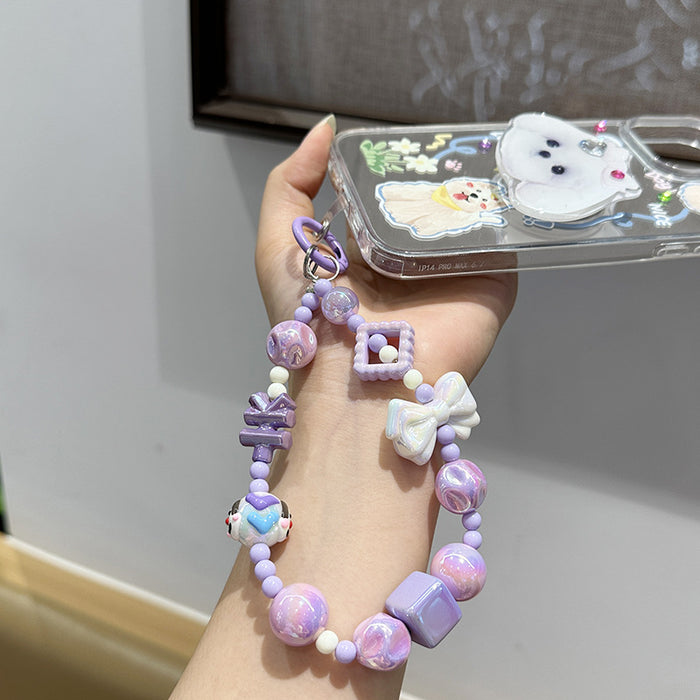 Wholesale Creative bow bead acrylic keychain bracelet pendant chain