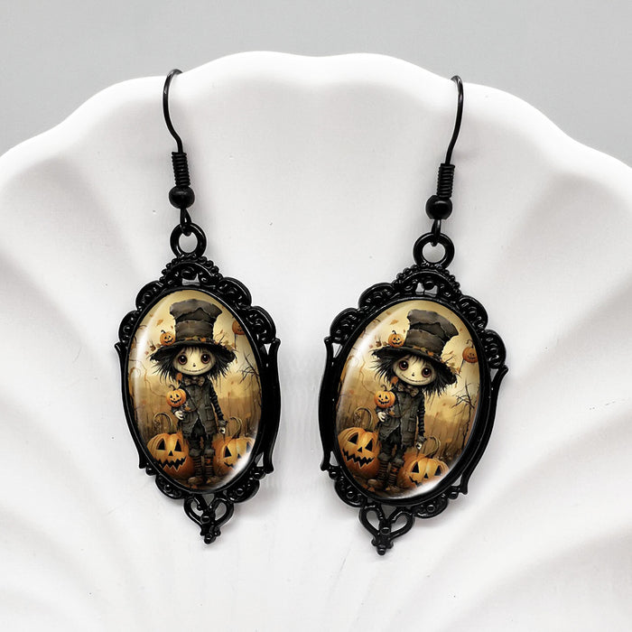 Wholesale  Black Crow Skull Oval Lace Earrings Witch Earrings Pumpkin Black Cat Moon Earrings