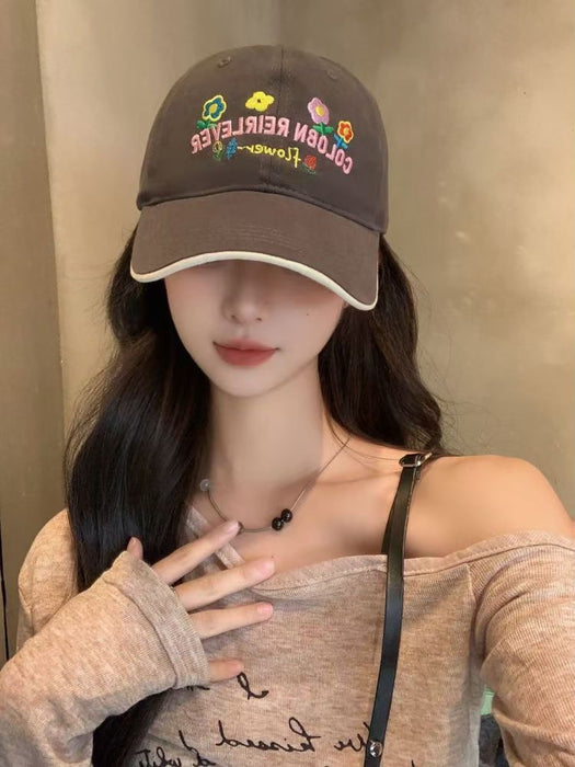 Wholesale Flower embroidered baseball cap versatile soft top duckbill cap
