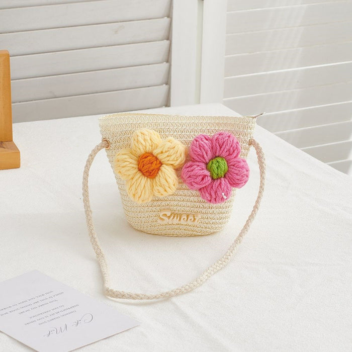 Wholesale Straw Woven Floral Crossbody Bag for Girls Cute Summer Purse