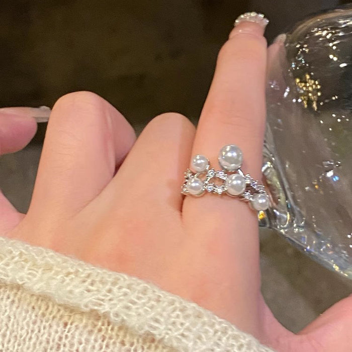 Wholesale Meteor Pearl Zircon Open Ring Temperament Index Finger Ring Niche Design Light Luxury Ring