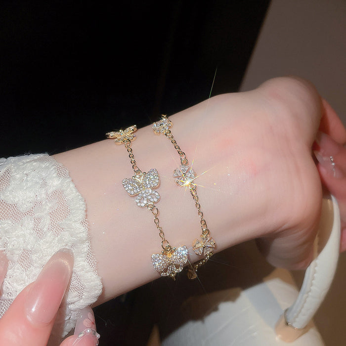Wholesale Gold Plated Zircon Butterfly Flower Fashion Bracelet Jewelry Accessory