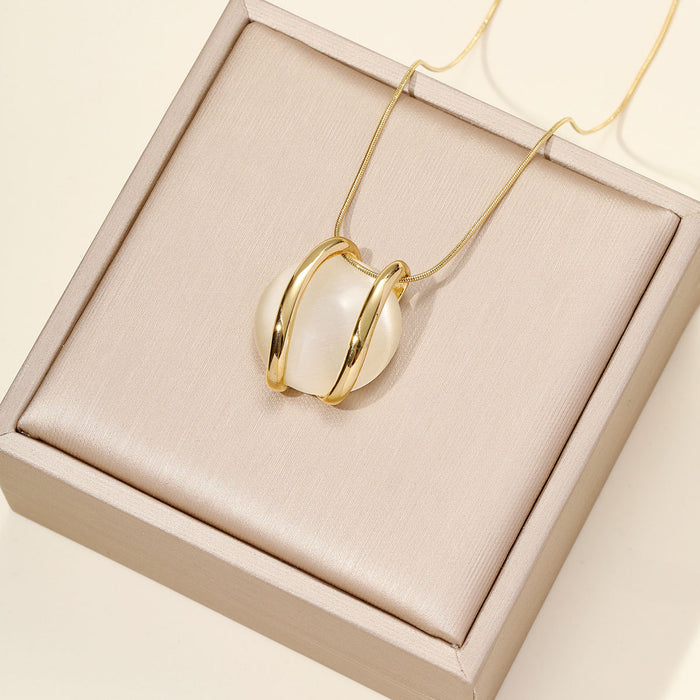 Wholesale New Cat Eye Stone Sun Titanium Steel Pendant Necklace Fashion Bag Clavicle Chain Stainless Steel Jewelry